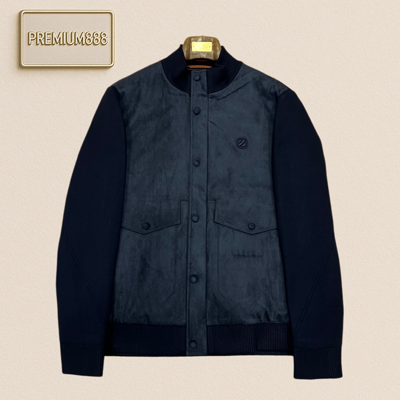 Zegna Jenia Patchwork Deerhide Baseball Collar Casual Down Jacket