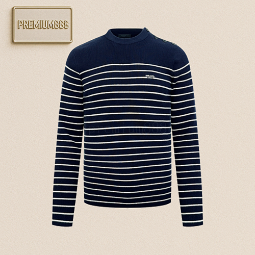 Prada Striped Embroidered Button Side-opening Sweater