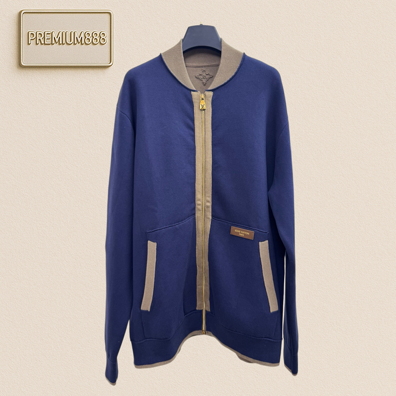 1 V Louis Cortex Color-Contrasting Ribbed Knit Zipper Jacket Coat