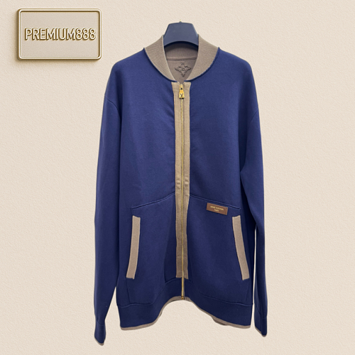 1 V Louis Cortex Color-Contrasting Ribbed Knit Zipper Jacket Coat