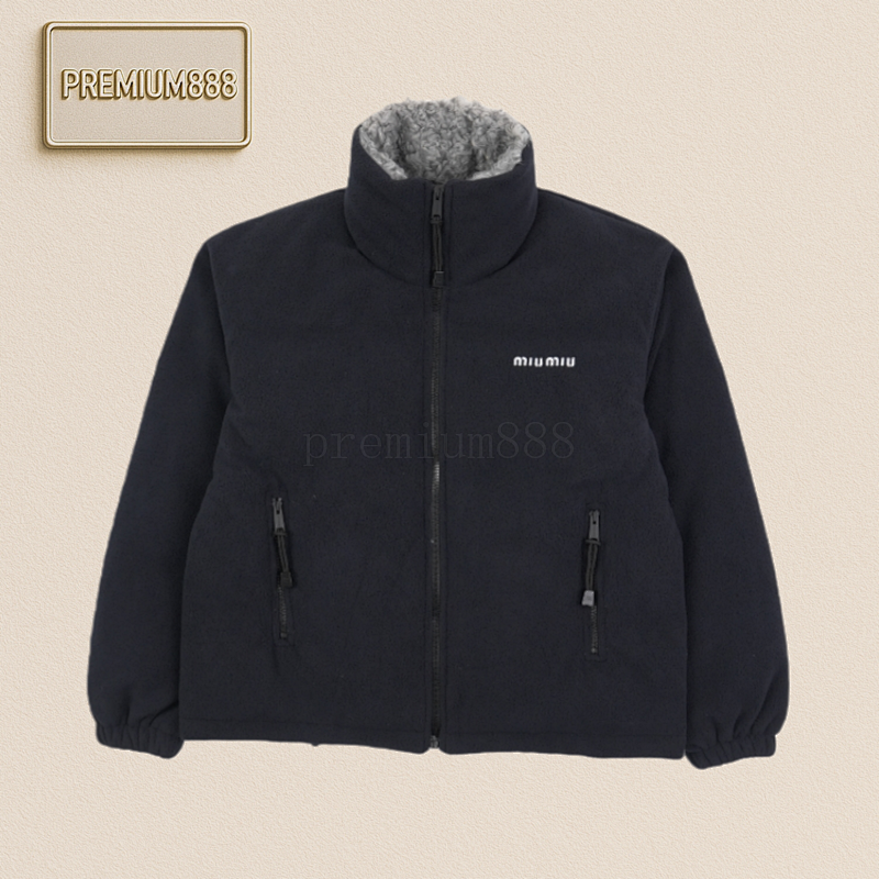 Miumiu Two-Sided Fleece Collar Embroidered Down Jacket