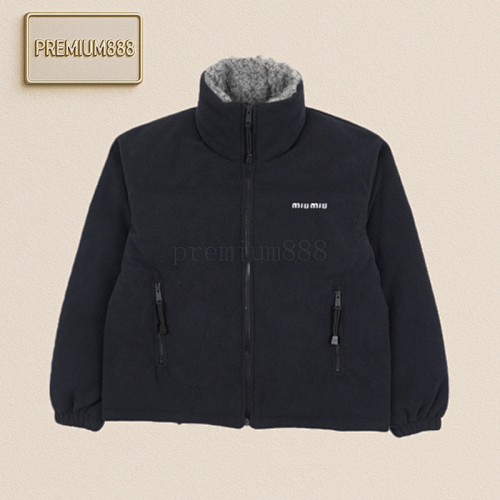 Miumiu Two-Sided Fleece Collar Embroidered Down Jacket