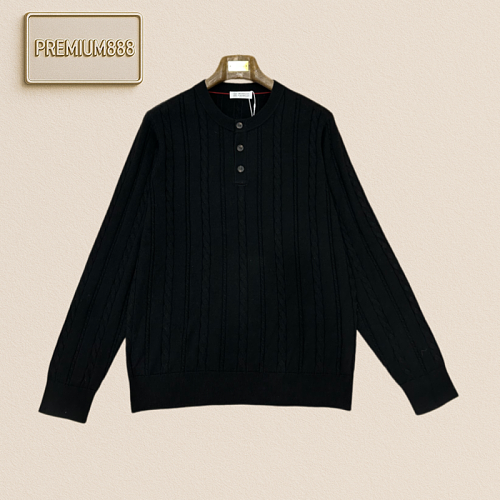 BC Brunello Henry Collar Plain Patterned Casual Long-sleeved Knitted Shirt