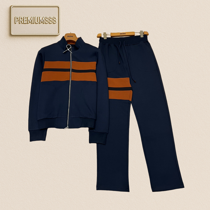Zegna Jenia Contrasting Stripes Buttoned Collar Casual Sportswear Set