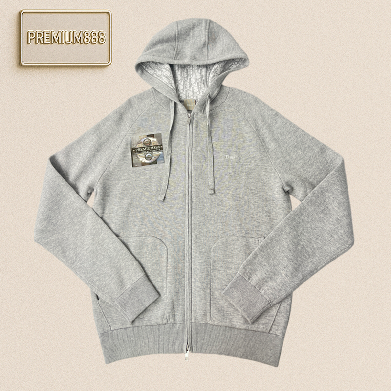 Dior 26Fw Small Embroidery Zippered Hooded Knit Coat