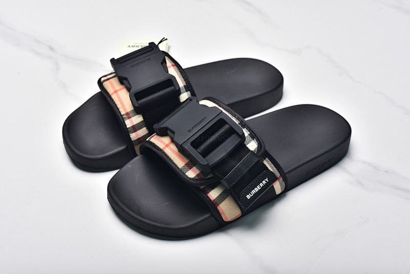 Burberry Vintage Plaid Buckle Drawstring Slippers Beige