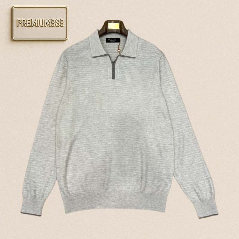 Loro Piana No. Yoo Pianya Color-Contrast Collar Long-Sleeved Knit Polo Shirt