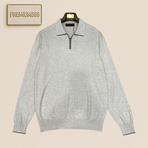 Loro Piana No. Yoo Pianya Color-Contrast Collar Long-Sleeved Knit Polo Shirt