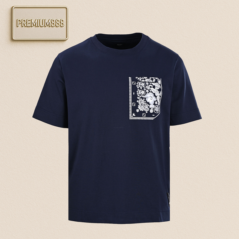 Fendi Fen DI FD Coral Flower Pocket Short Sleeve T-Shirt