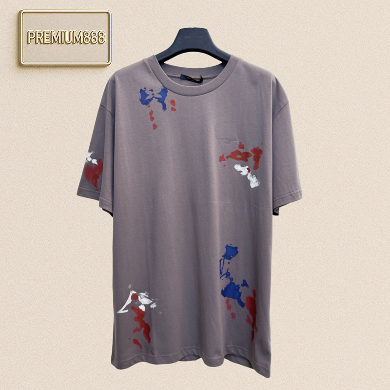 1v Louis Hand-painted Splatter Print Round-neck Short-sleeve T-shirt