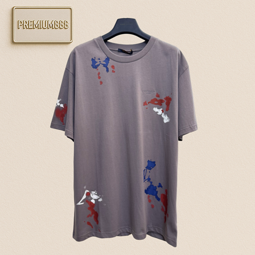 1v Louis Hand-painted Splatter Print Round-neck Short-sleeve T-shirt