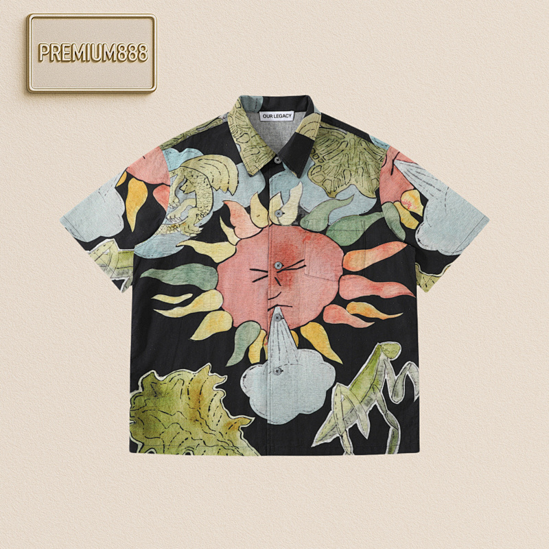 Our Legacy Sun Graffiti Print Cotton And Linen Shirt Short Sleeves