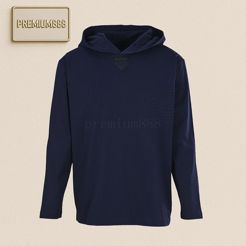Prada Prd Collar Label Cotton Loose Hooded Sweatshirt