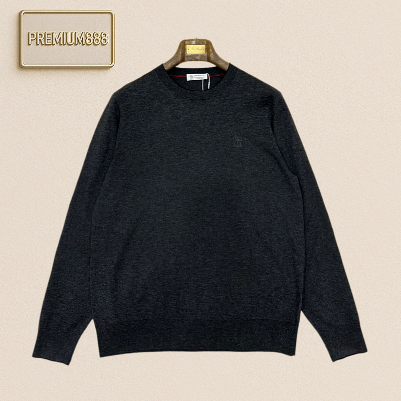 BC Brunello Round-neck Lightweight Embroidered Casual Long-Sleeve Knit Shirt