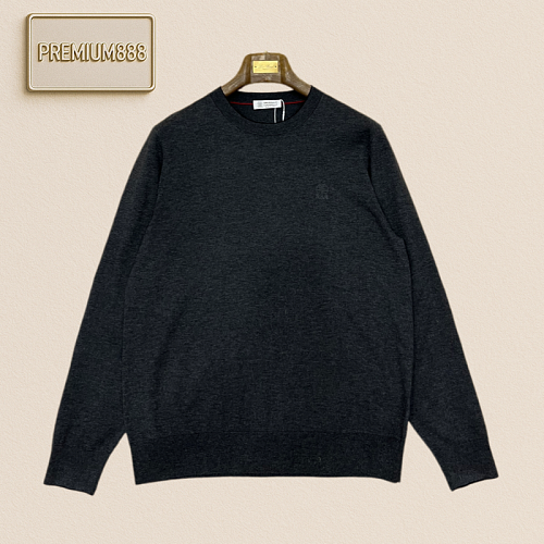 BC Brunello Round-neck Lightweight Embroidered Casual Long-Sleeve Knit Shirt