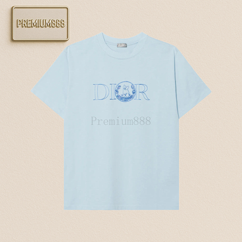Di Or Blue Cat Embroidered Round Neck Short Sleeves