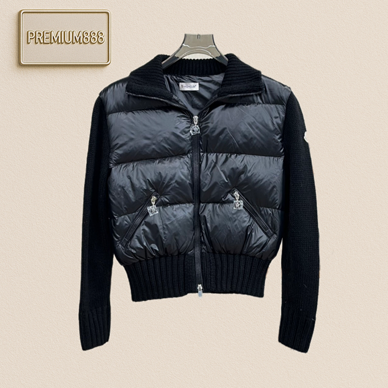 Moncler Mengkou Stand-up Collar Knitted Patchwork Down