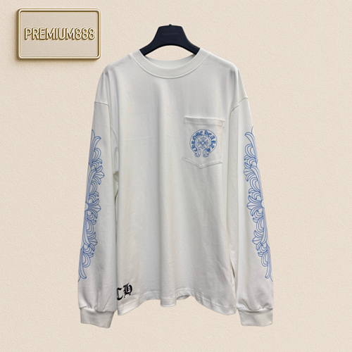 Chrome Hearts CH Crozin Pocket Horseprint Letter Cross Embroidered Arm Long-Sleeved T-Shirt