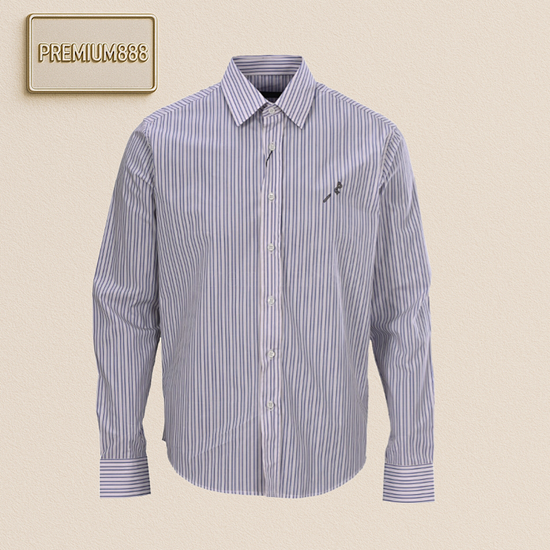 Louis Vuitton Long-sleeved Shirt With Vertical Stripe Jacquard Embroidery And Brooch