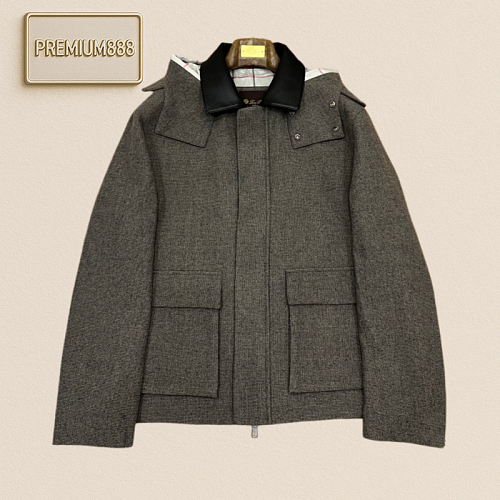 Loro Piana No. Yoo Pianya Men's Leather Collar Removable Hooded Casual Jacket