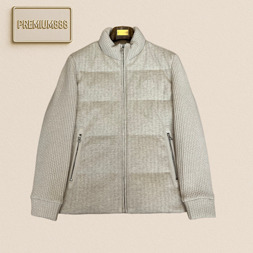 LP NooyiPianya Wool Knit Patched V-Neck Embroidered Down Jacket