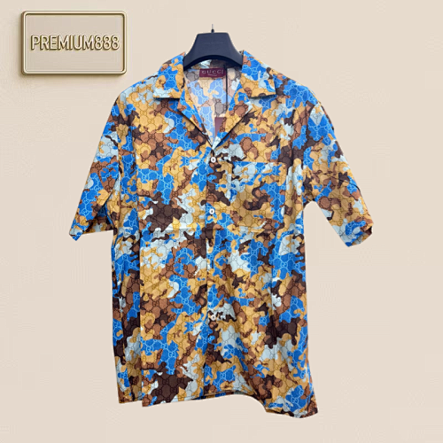 Gucci Summer New Collection Double G Embroidery Color Block Striped Short-Sleeved Shirt
