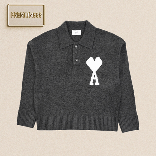 Amiparis Heart-shaped Pattern Casual Knitted POL0 Cloud Sweater For Both Men And Women Dar