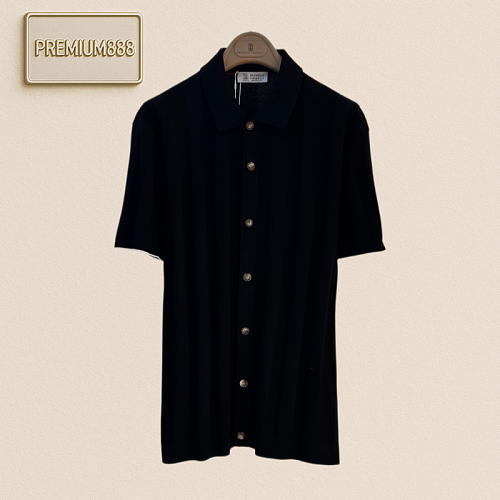 Brunello Cucinelli Pure Color Vertical Holes Polo Shirt