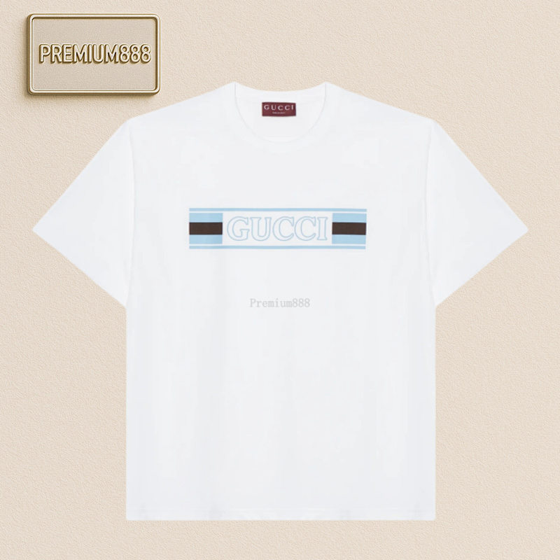 Gucci Guc Ci Classic Printed Embroidered Belt Short Sleeve T-shirt