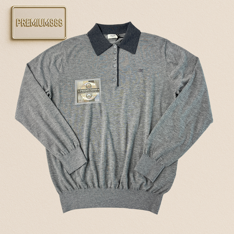 Cel Silk And Wool Blended Polo Knitted Long-Sleeve Shirt