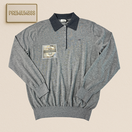 Cel Silk And Wool Blended Polo Knitted Long-Sleeve Shirt