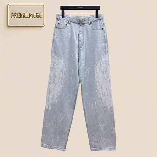 MM6 Magira Blot-Effect Graffiti Pouch Leather Label Denim Long Pants