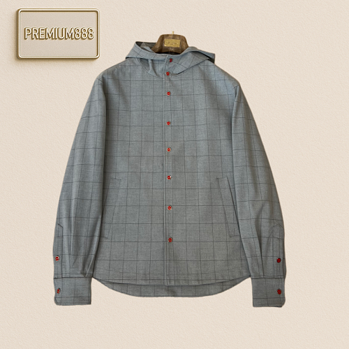 Kiton Grey Window Pattern Hooded Casual Jacket