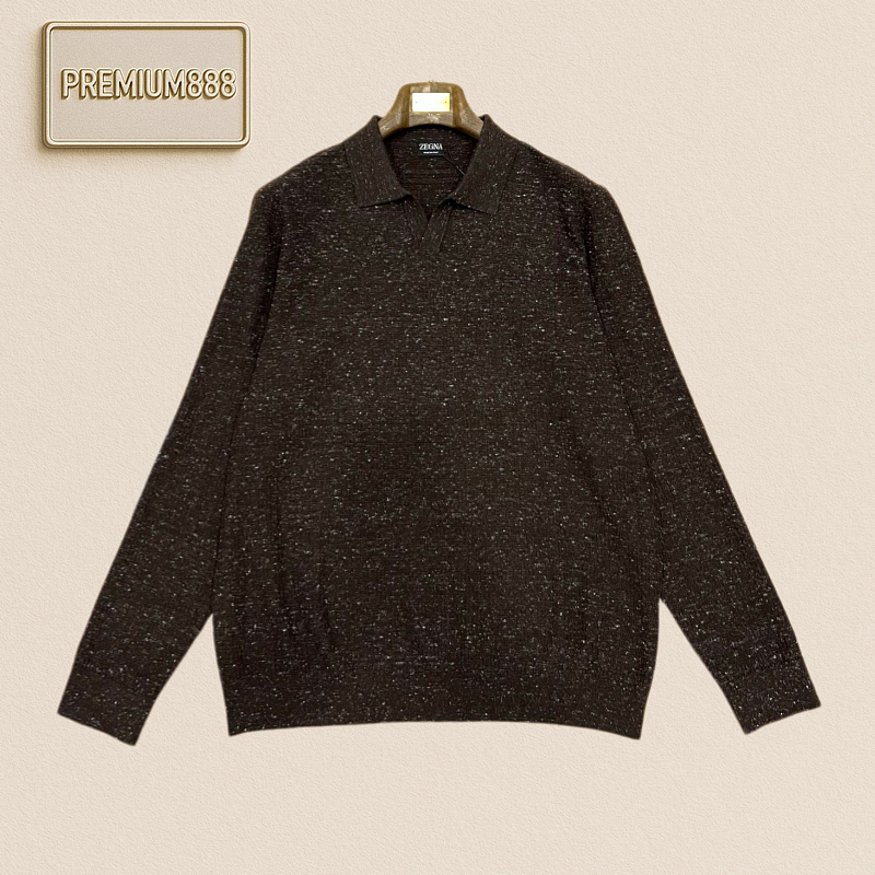 Zegna Jenia Flowy V-neck Polo Casual Long-Sleeved Knit Shirt