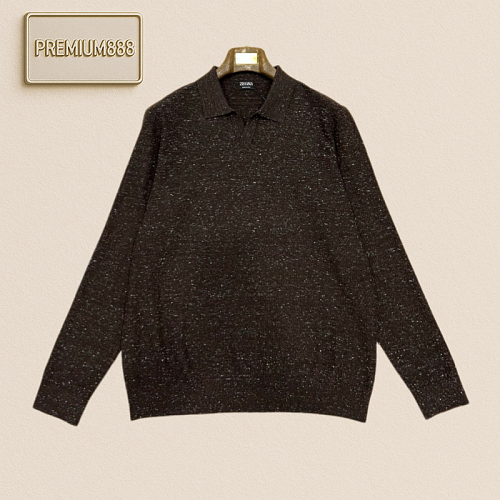 Zegna Jenia Flowy V-neck Polo Casual Long-Sleeved Knit Shirt