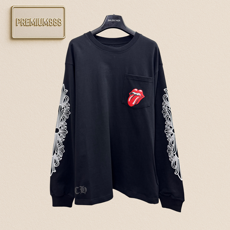 Chrome Hearts CH Crocin Horseprint Kiss Solid Print Long-Sleeved T-Shirt