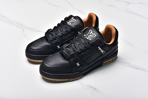 LV Louis Vuitton Trainer Embossed Black Brown