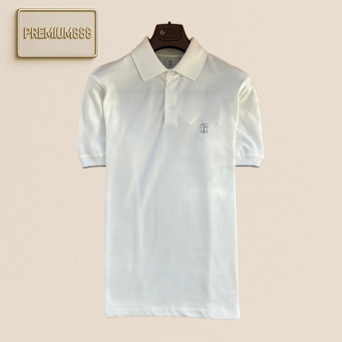 BC Brunello Classic Collar Embroidered Logo Short-Sleeve Polo Shirt