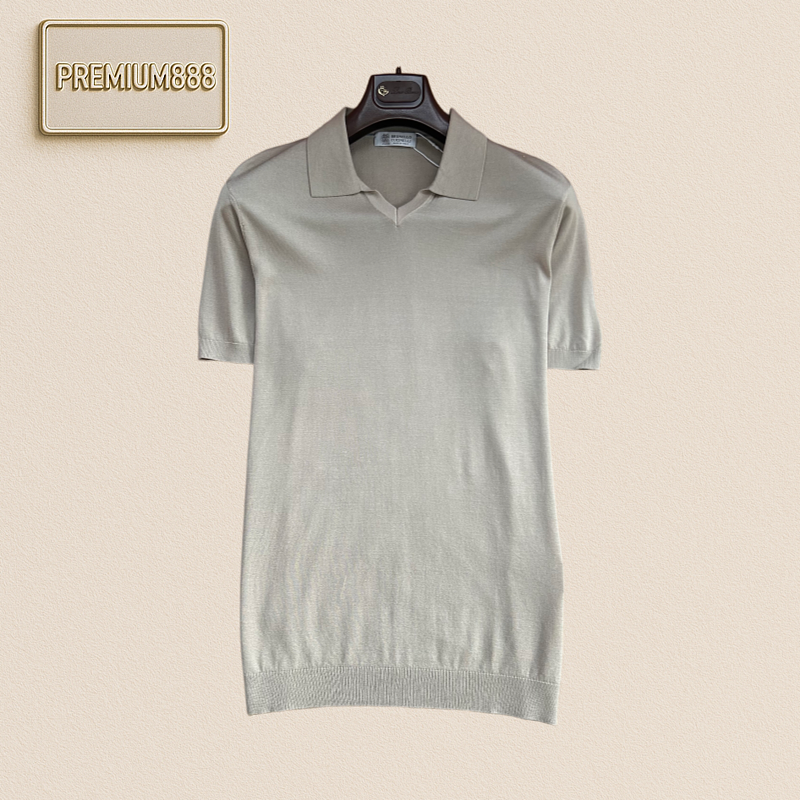 BC Brunello Simple Deep V-neck Knitted Short-Sleeved Polo Shirt