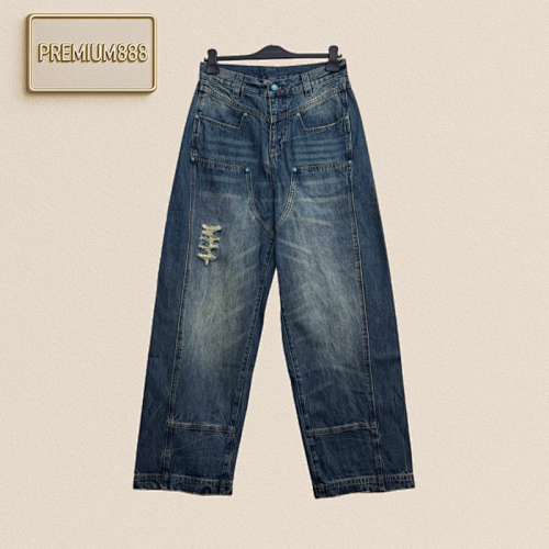1v Louis Turquoise Washed And Worn Workwear Denim Trousers
