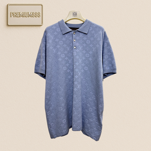 1v Logo Lettered Herringbone Jacquard Printed Knitted Polo Shirt Short Sleeve