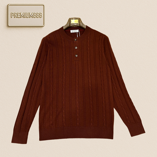 BC Brunello Henry Collar Plain Patterned Casual Long-sleeved Knitted Shirt