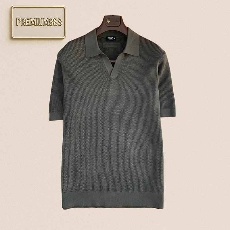 Zegna Jenia Textured Knit Short-Sleeved Polo Shirt
