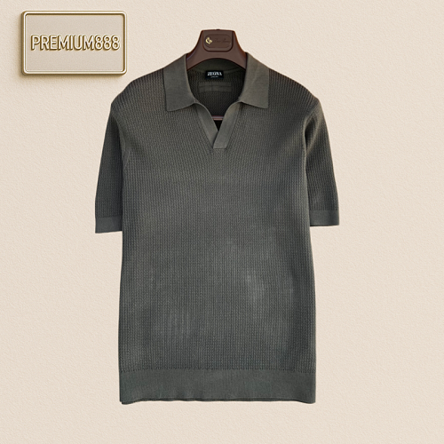 Zegna Jenia Textured Knit Short-Sleeved Polo Shirt