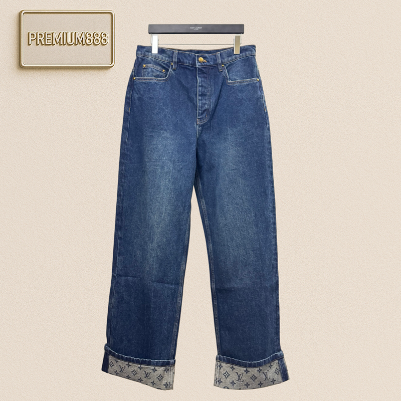 1v Louis Flared Legged Denim Long Pants With Embroidered Letters And Logo Pattern