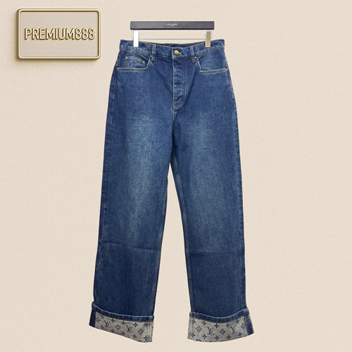 1v Louis Flared Legged Denim Long Pants With Embroidered Letters And Logo Pattern
