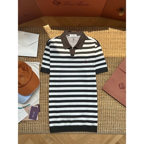 BC Brunello Classic Stripe Collar Embroidered Logo Polo Shirt