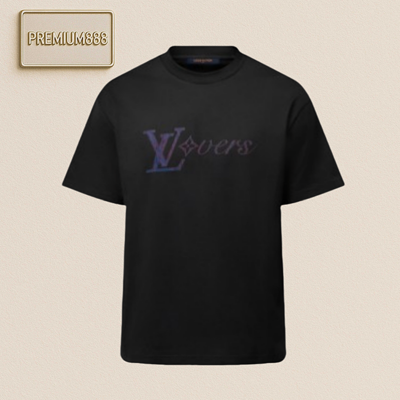 L V Iridescent Vertical Print Round Neck Short Sleeves