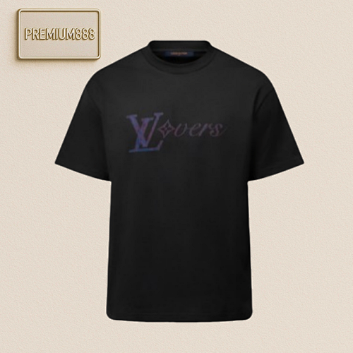 L V Iridescent Vertical Print Round Neck Short Sleeves