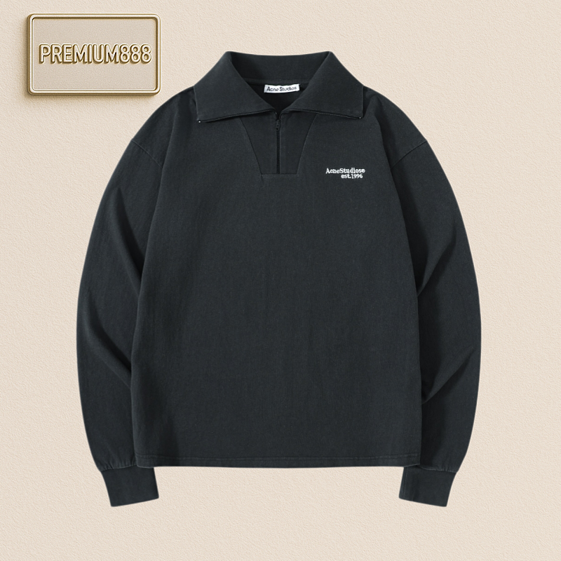 Acne Half-Zip Washable Embroidered Long-Sleeve T-Shirt